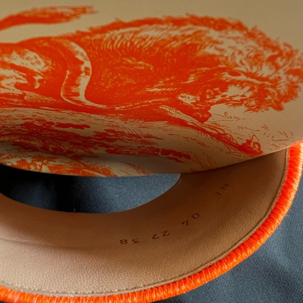 DIOR Bright Orange Toile de Jouy Embroidered Cotton DWAY SLIDE - size 38 - Picture 9 of 11